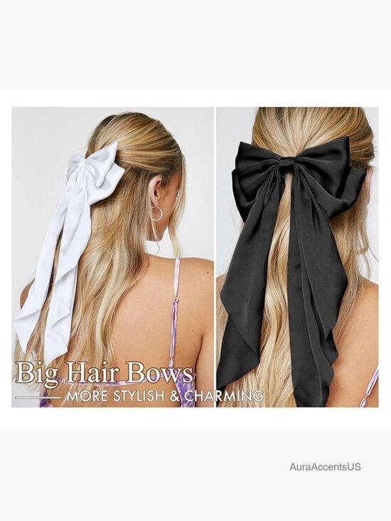 Handmade Satin Hair Bows with Long Tails 8 Pack Oversized Clip